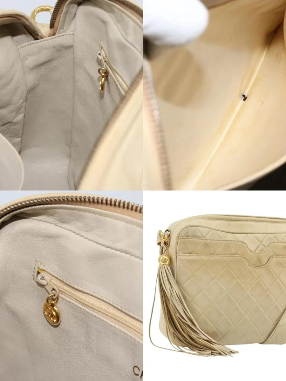 CHANEL Chain Matelasse Shoulder Bag Leather Beige Gold CC Auth 173120A